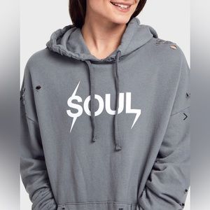 SOULCYCLE Distressed Hoodie Sweatshirt Heather Gray Adult L SOUL ROCKSTAR